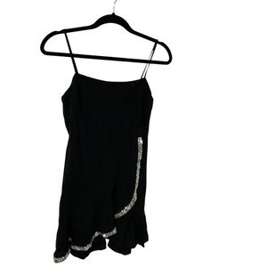 En Crème Black Sequin Trim Empire Waist Mini Dress Size Small